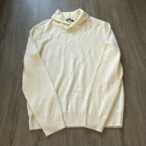 Saks Fifth Avenue Sweater Men's Merino Wool Blend Off White Pullover Large NWOT